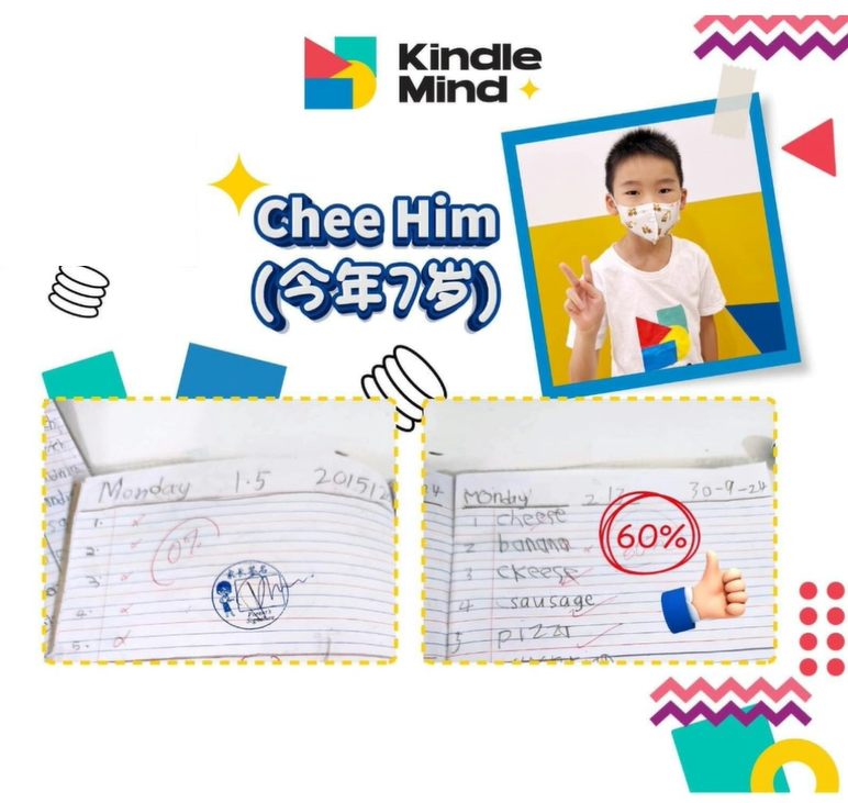 Chee Him, age 7 — 60% memory improvement